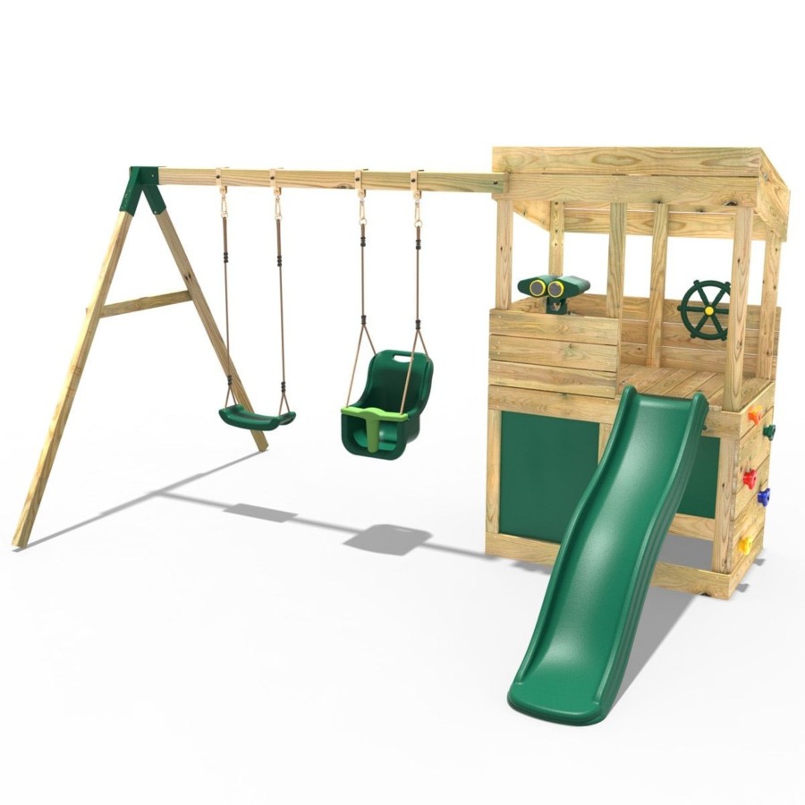 Playhouses OutdoorToys Playhouses With Slides And Swings | Rebo Wooden Lookout Tower Playhouse With 6Ft Slide & Swing - Zion