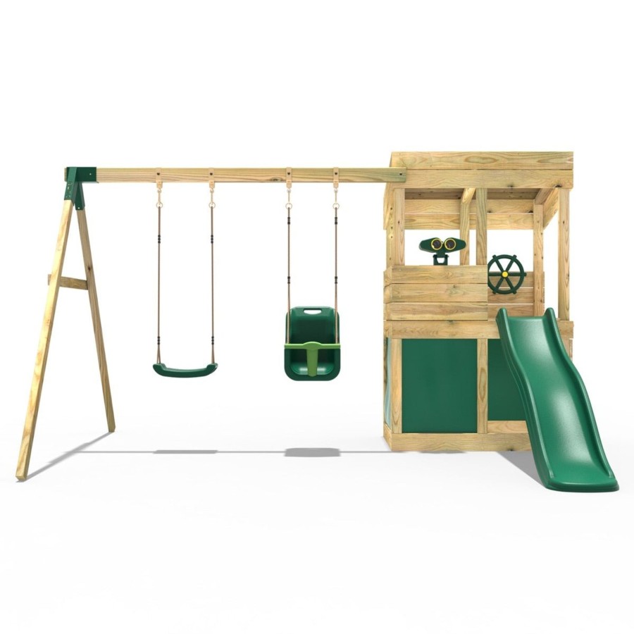 Playhouses OutdoorToys Playhouses With Slides And Swings | Rebo Wooden Lookout Tower Playhouse With 6Ft Slide & Swing - Zion