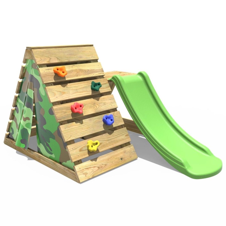 Climbing Frames OutdoorToys Climbing Frames With Rock Walls | Rebo Mini Wooden Climbing Pyramid Adventure Playset + Slide - Camo