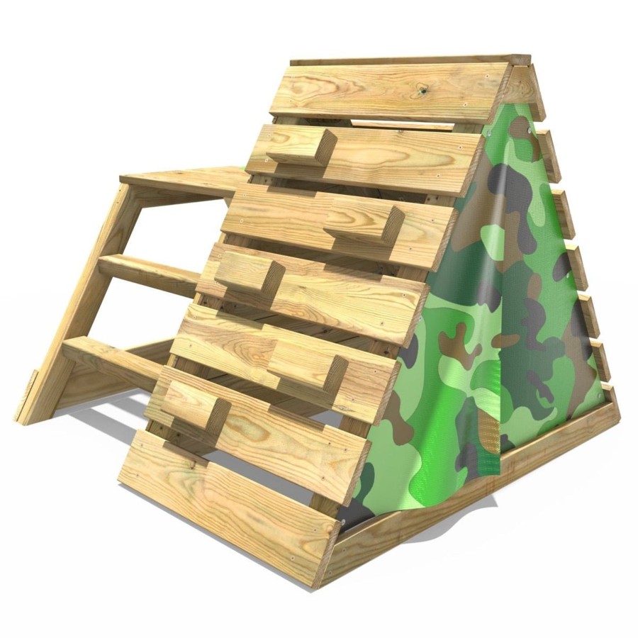 Climbing Frames OutdoorToys Climbing Frames With Rock Walls | Rebo Mini Wooden Climbing Pyramid Adventure Playset + Slide - Camo