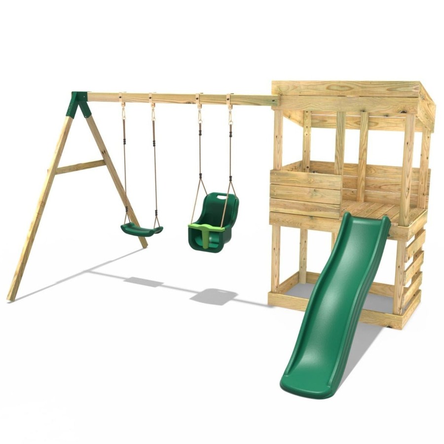 Playhouses OutdoorToys Playhouses With Slides And Swings | Rebo Wooden Lookout Tower Playhouse With 6Ft Slide & Swing - Everglades