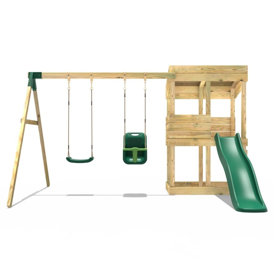 Playhouses OutdoorToys Playhouses With Slides And Swings | Rebo Wooden Lookout Tower Playhouse With 6Ft Slide & Swing - Everglades