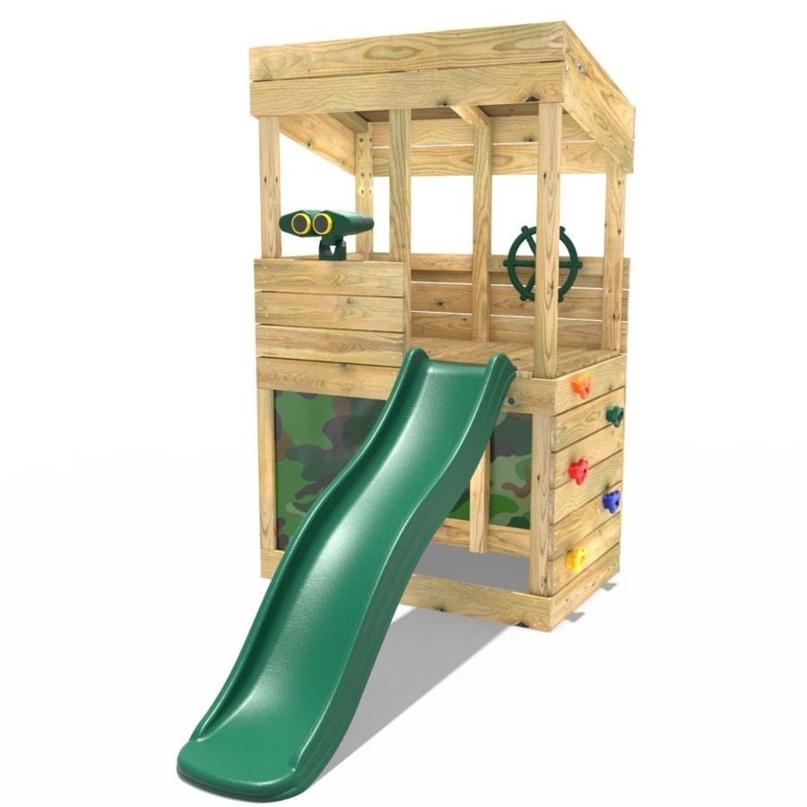 Playhouses OutdoorToys Playhouses With Slides | Rebo Wooden Lookout Tower Playhouse With 6Ft Slide - Lookout With Den & Adventure Camouflage