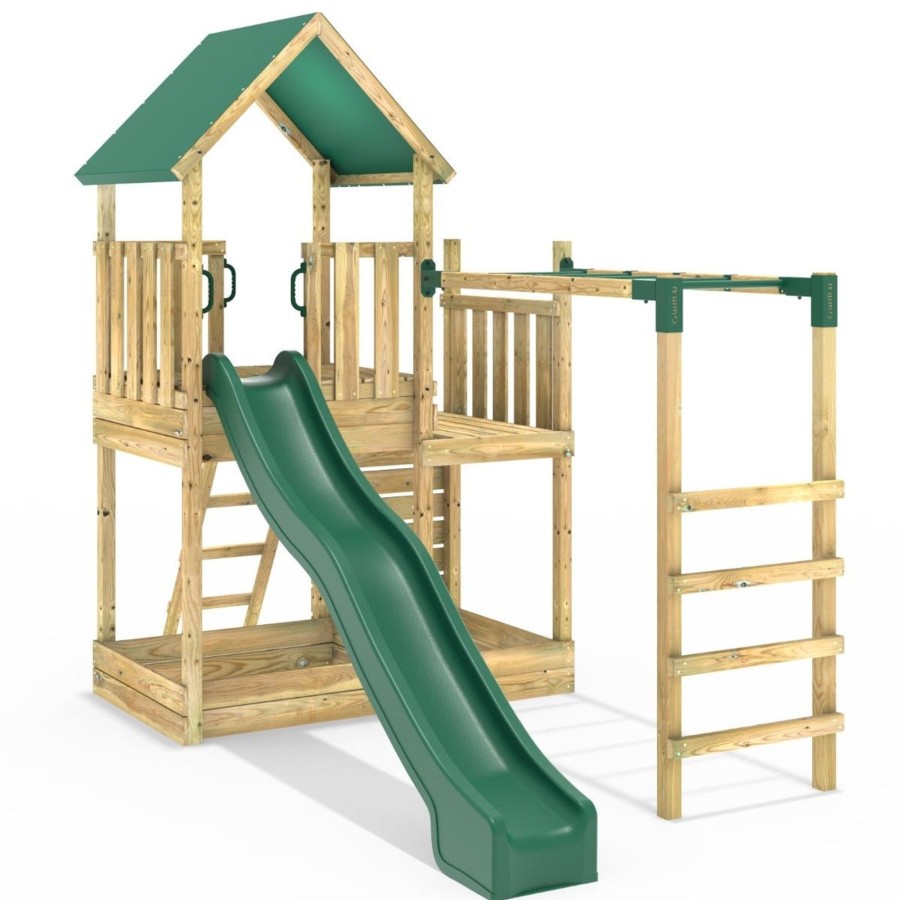 Climbing Frames OutdoorToys Climbing Frames With Rock Walls | Rebo Modular Wooden Climbing Frame Adventure Playset - M3 Plus Monkey Bars