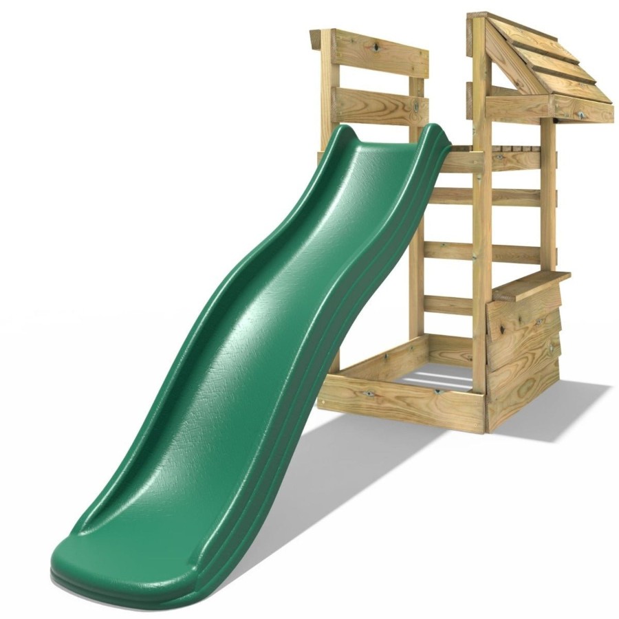 Swings OutdoorToys Swing Accessories | Shop Pack Add-On Wooden Platform With 6Ft Slide For Rebo Swing Sets Dark Green