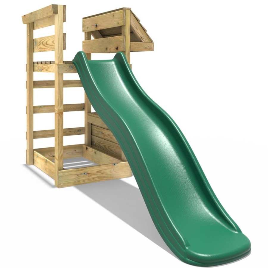 Swings OutdoorToys Swing Accessories | Shop Pack Add-On Wooden Platform With 6Ft Slide For Rebo Swing Sets Dark Green