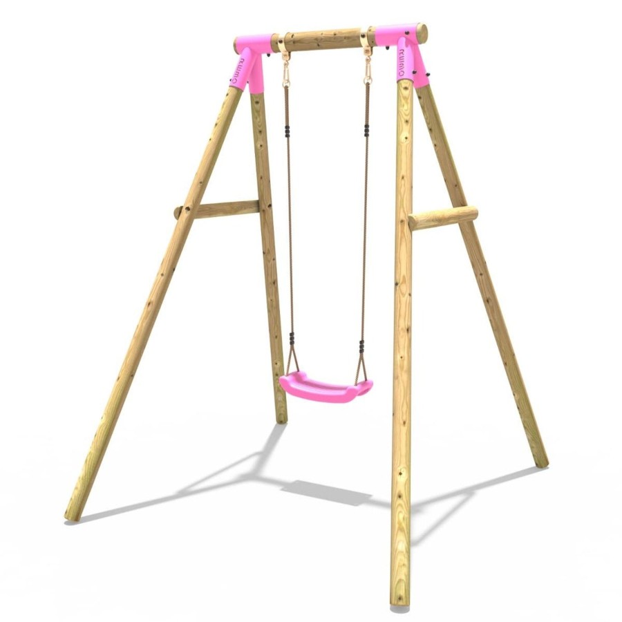 Swings OutdoorToys Wooden Swings | Rebo Wooden Single Garden Swing Set - Solar Pink