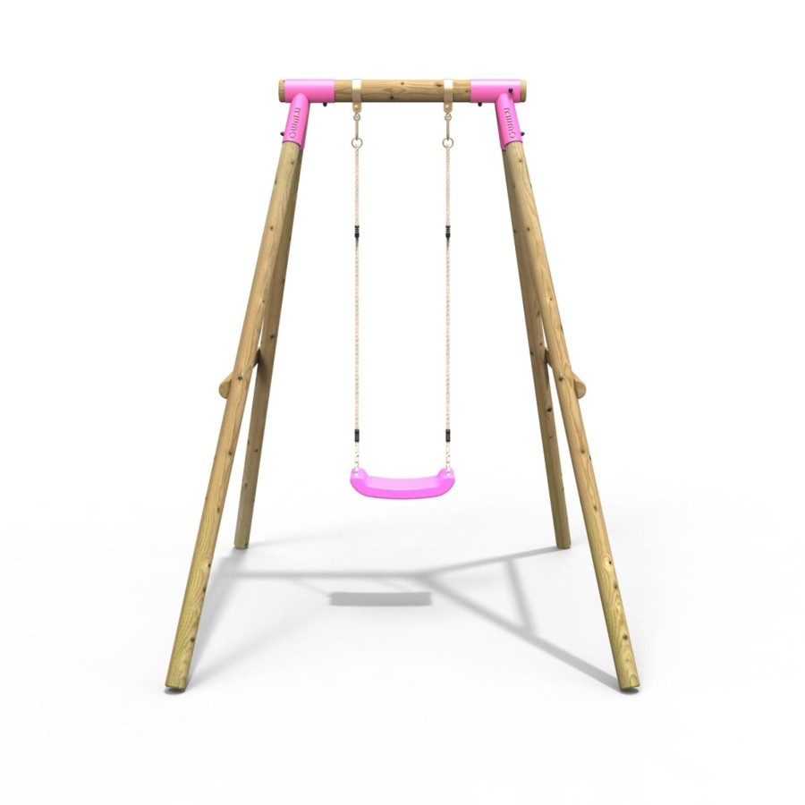 Swings OutdoorToys Wooden Swings | Rebo Wooden Single Garden Swing Set - Solar Pink