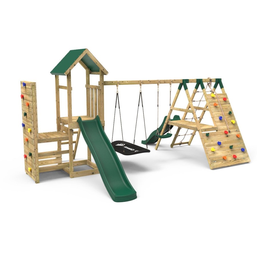 Climbing Frames OutdoorToys Climbing Frames With Rock Walls | Rebo Wooden Climbing Frame With Vertical Rock Wall, Swing Set And Slide - San Luis+