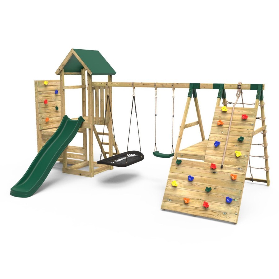 Climbing Frames OutdoorToys Climbing Frames With Rock Walls | Rebo Wooden Climbing Frame With Vertical Rock Wall, Swing Set And Slide - San Luis+