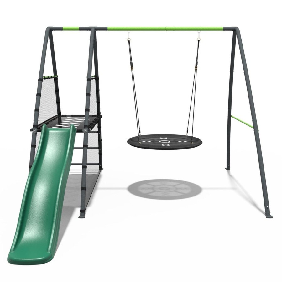 Swings OutdoorToys Metal Swing Sets | Rebo Steel Series Metal Swing Set With Slide Platform & 6Ft Slide - Nest Green