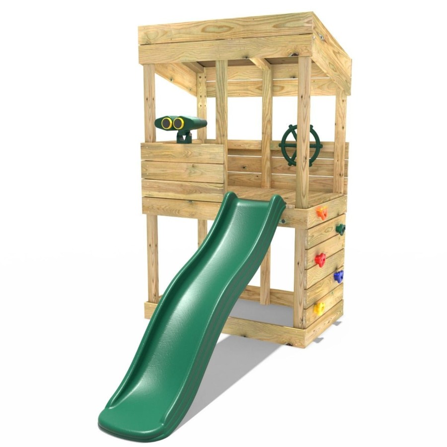 Playhouses OutdoorToys Playhouses With Slides | Rebo Wooden Lookout Tower Playhouse With 6Ft Slide - Lookout With Adventure Pack