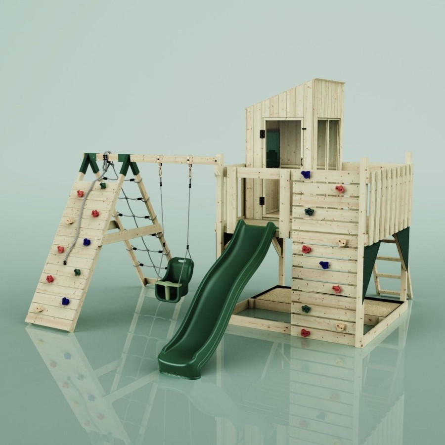 Playhouses OutdoorToys Playhouses With Slides And Swings | Polarplay Kids Climbing Tower & Playhouse - Climb & Swing Yaalon Green