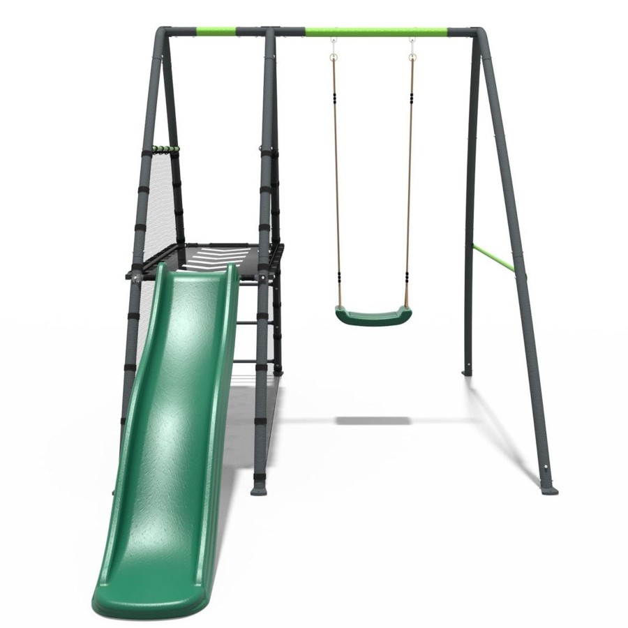 Swings OutdoorToys Metal Swing Sets | Rebo Steel Series Metal Swing Set With Slide Platform & 6Ft Slide - Single Green