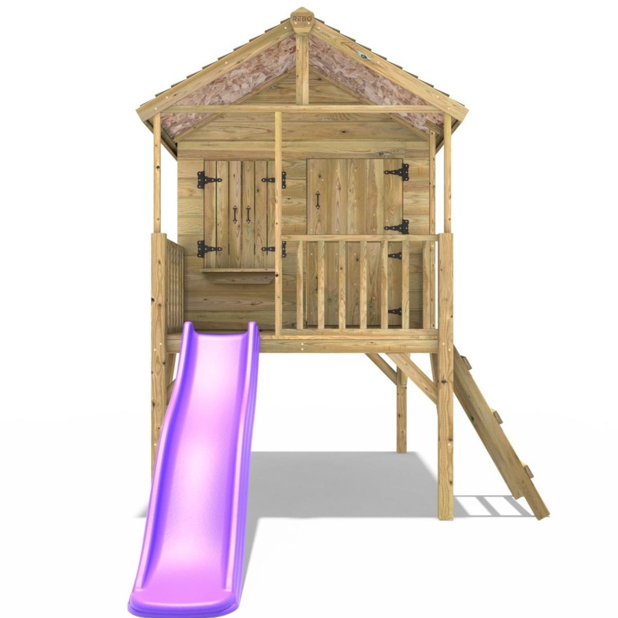 Playhouses OutdoorToys Playhouses With Slides | Rebo 5Ft X 5Ft Childrens Wooden Garden Playhouse On Deck With 6Ft Slide - Falcon Purple