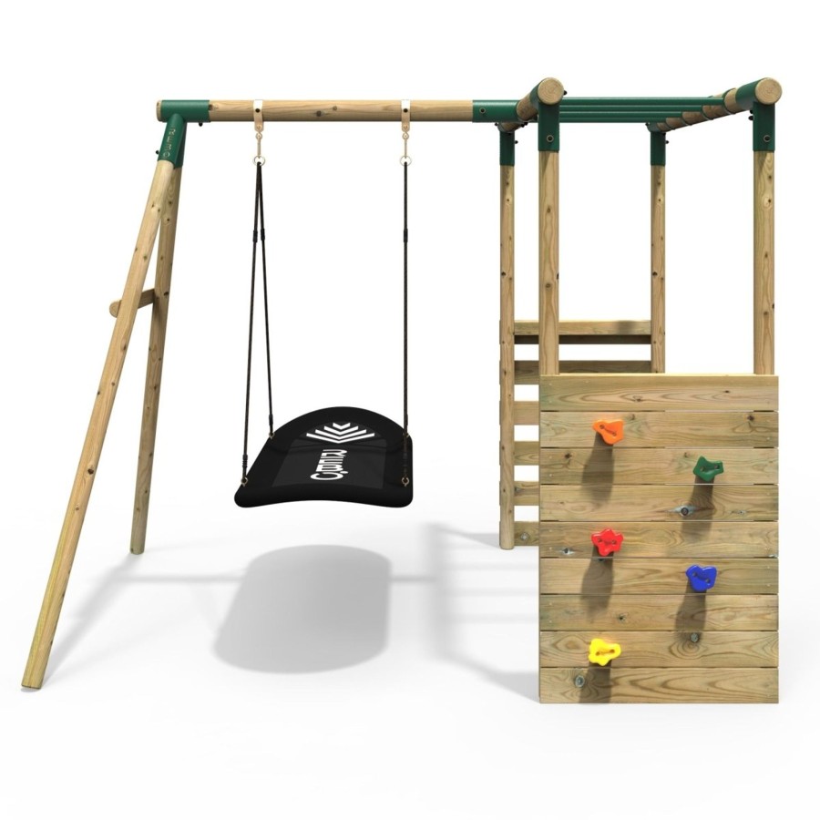 Swings OutdoorToys Wooden Swings | Rebo Wooden Garden Swing Set With Monkey Bars - Boat Green