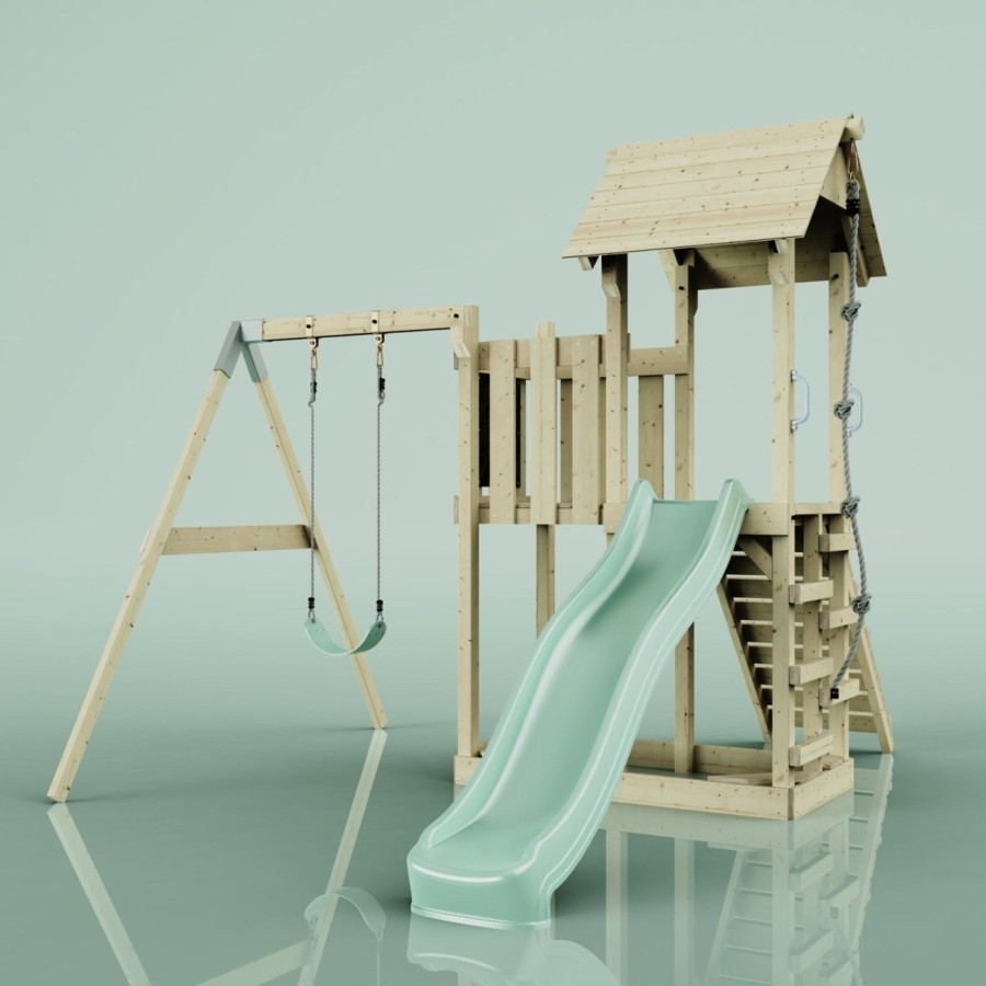 Climbing Frames OutdoorToys Climbing Frames With Swings | Polarplay Balcony Tower Kids Wooden Climbing Frame - Swing Bjorn Sage