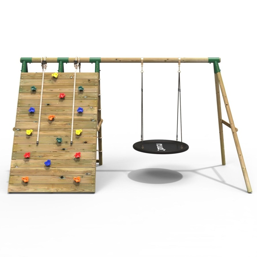 Swings OutdoorToys Swings With Climbing Walls | Rebo Beat The Wall Wooden Swing Set With Double Up & Over Climbing Wall Zenith