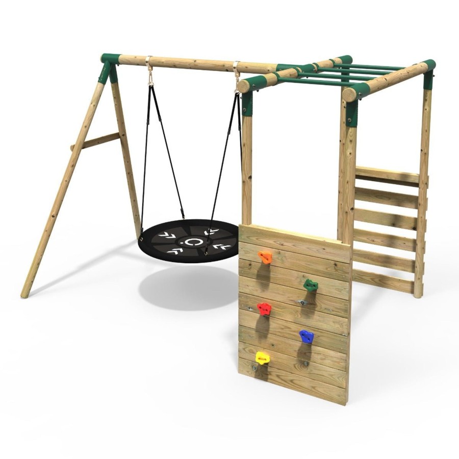 Swings OutdoorToys Wooden Swings | Rebo Wooden Garden Swing Set With Monkey Bars - Mercury Green