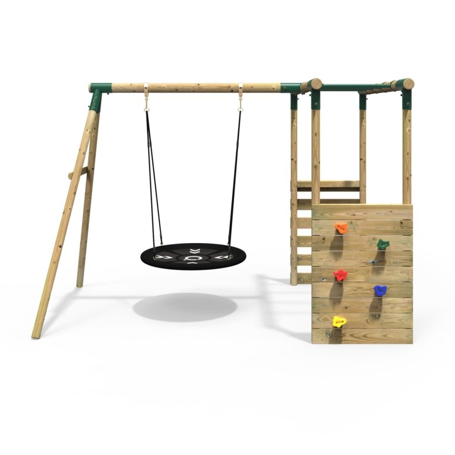 Swings OutdoorToys Wooden Swings | Rebo Wooden Garden Swing Set With Monkey Bars - Mercury Green