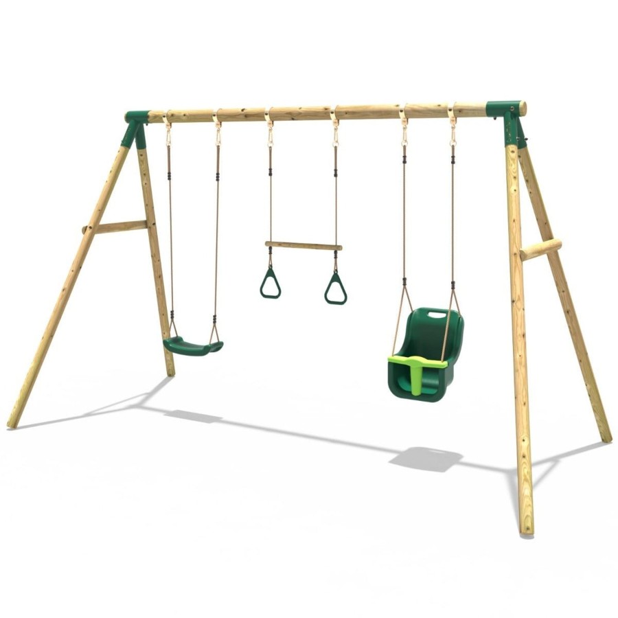 Swings OutdoorToys Wooden Swings | Rebo Wooden Garden Triple Swing Set - Galaxy