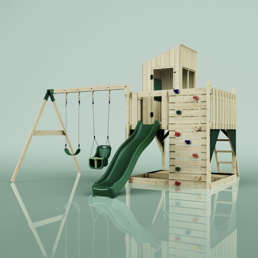 Playhouses OutdoorToys Playhouses With Slides And Swings | Polarplay Kids Climbing Tower & Playhouse - Swing Olavo Green