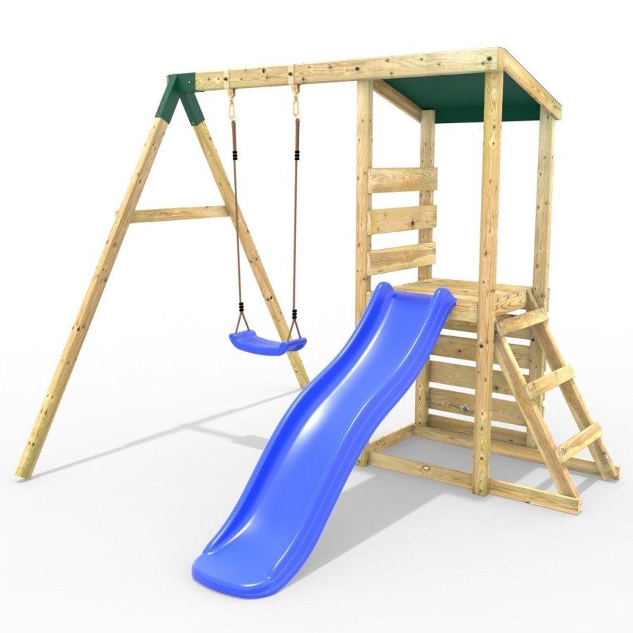 Climbing Frames OutdoorToys Climbing Frames With Rock Walls | Rebo Limited Edition Wooden Climbing Frame Tower With Swing And 6Ft Slide - Blue