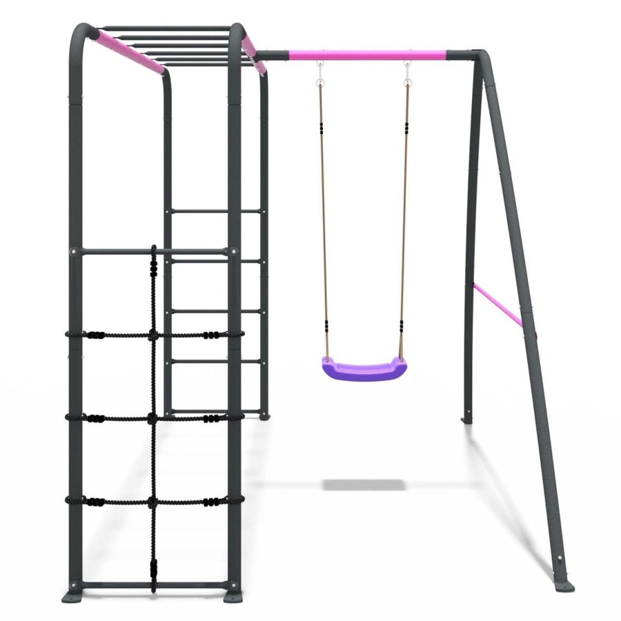 Swings OutdoorToys Metal Swing Sets | Rebo Steel Series Metal Swing Set With Monkey Bars - Single Swing Pink