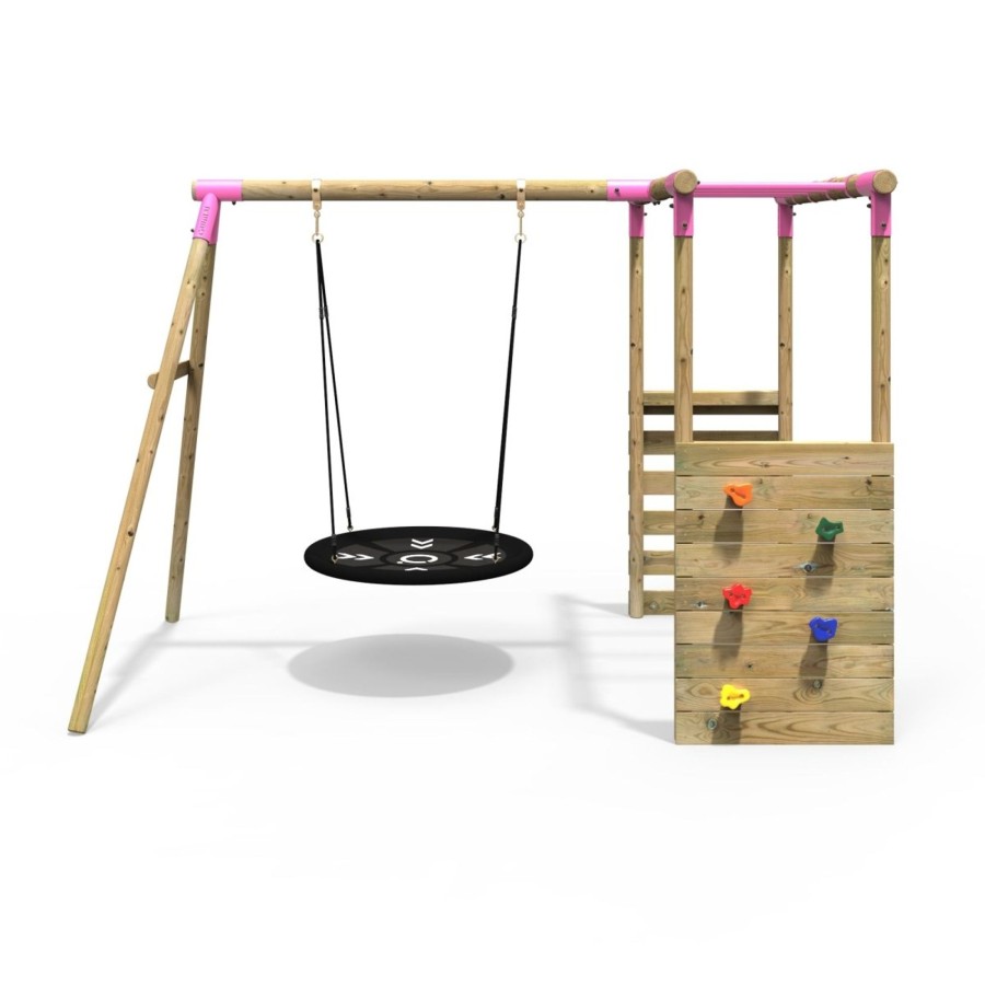 Swings OutdoorToys Wooden Swings | Rebo Wooden Garden Swing Set With Monkey Bars - Mercury Pink