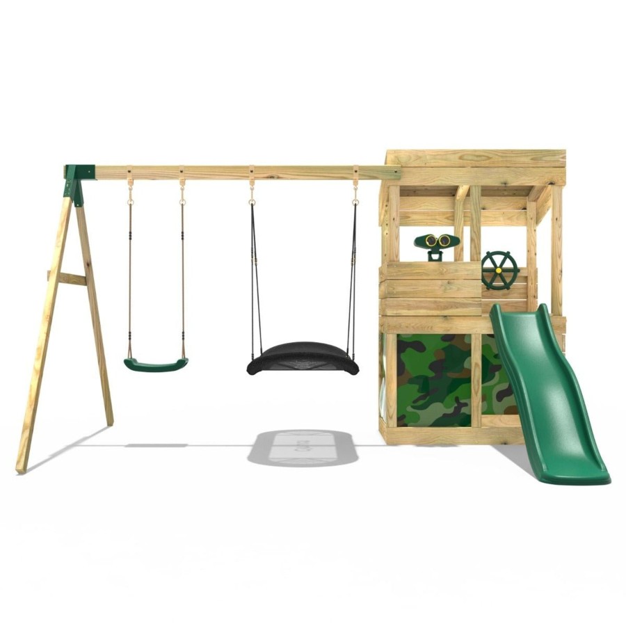 Playhouses OutdoorToys Playhouses With Slides And Swings | Rebo Wooden Lookout Tower Playhouse With 6Ft Slide & Swing - Yosemite Camouflage