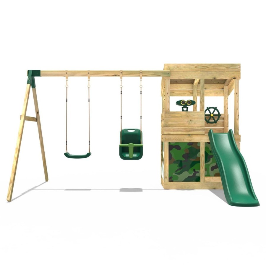 Playhouses OutdoorToys Playhouses With Slides And Swings | Rebo Wooden Lookout Tower Playhouse With 6Ft Slide & Swing - Zion Camouflage