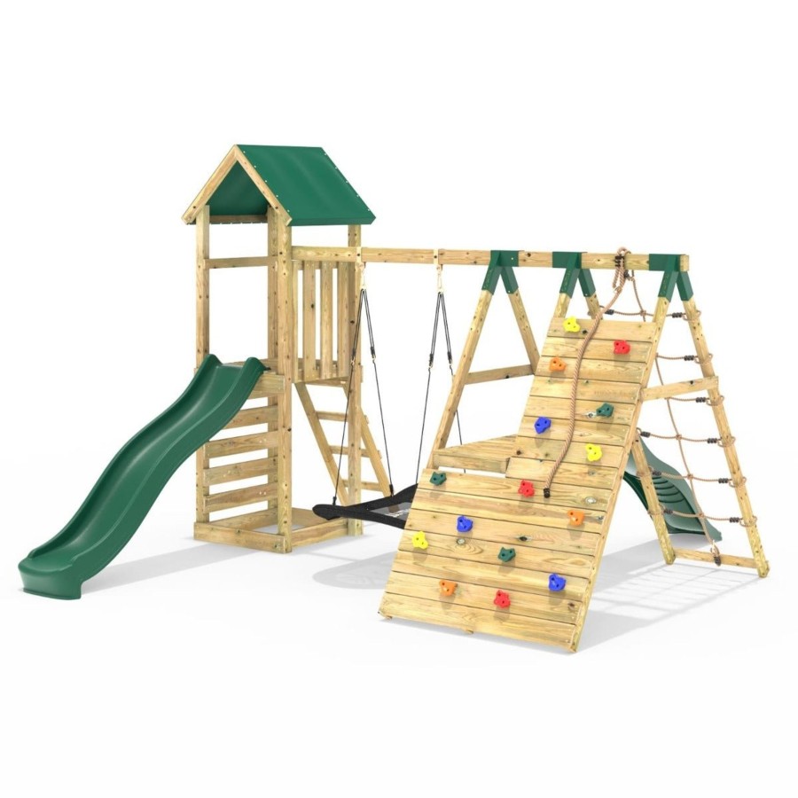 Climbing Frames OutdoorToys Climbing Frames With Rock Walls | Rebo Wooden Climbing Frame With Swings, 6+8Ft Slides & Climbing Wall - Crestone