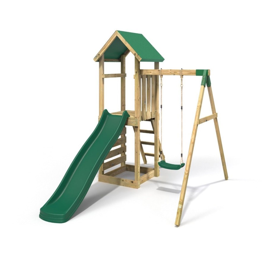 Climbing Frames OutdoorToys Climbing Frames With Rock Walls | Rebo Adventure Wooden Climbing Frame, Swing Set And Slide - Rushmore Green