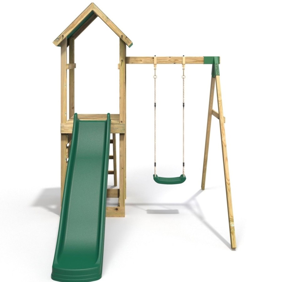 Climbing Frames OutdoorToys Climbing Frames With Rock Walls | Rebo Adventure Wooden Climbing Frame, Swing Set And Slide - Rushmore Green