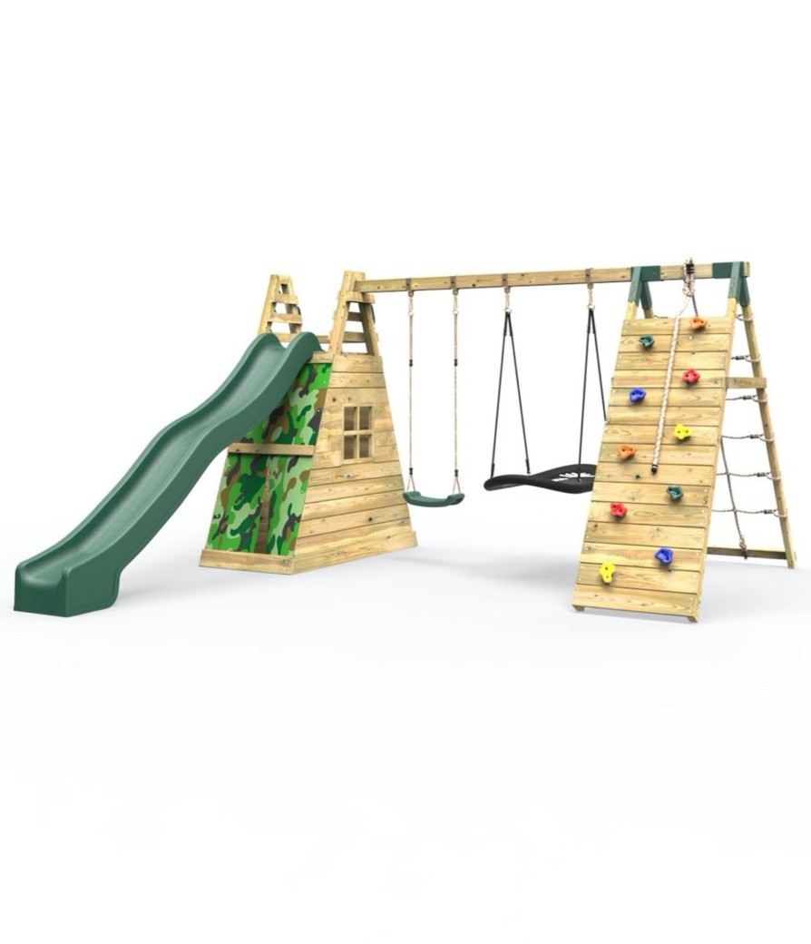 Climbing Frames OutdoorToys Pyramid Climbing Frames | Rebo Wooden Pyramid Climbing Frame With Swings & 10Ft Water Slide - Rainbow