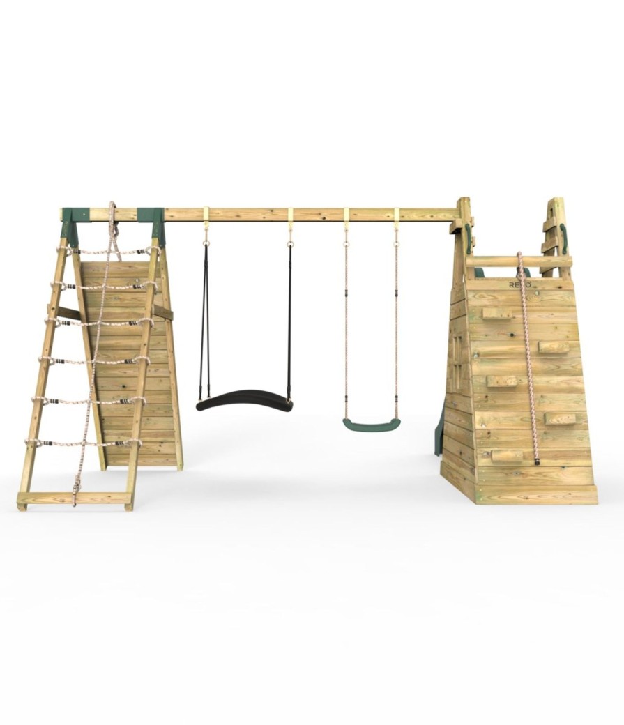 Climbing Frames OutdoorToys Pyramid Climbing Frames | Rebo Wooden Pyramid Climbing Frame With Swings & 10Ft Water Slide - Rainbow