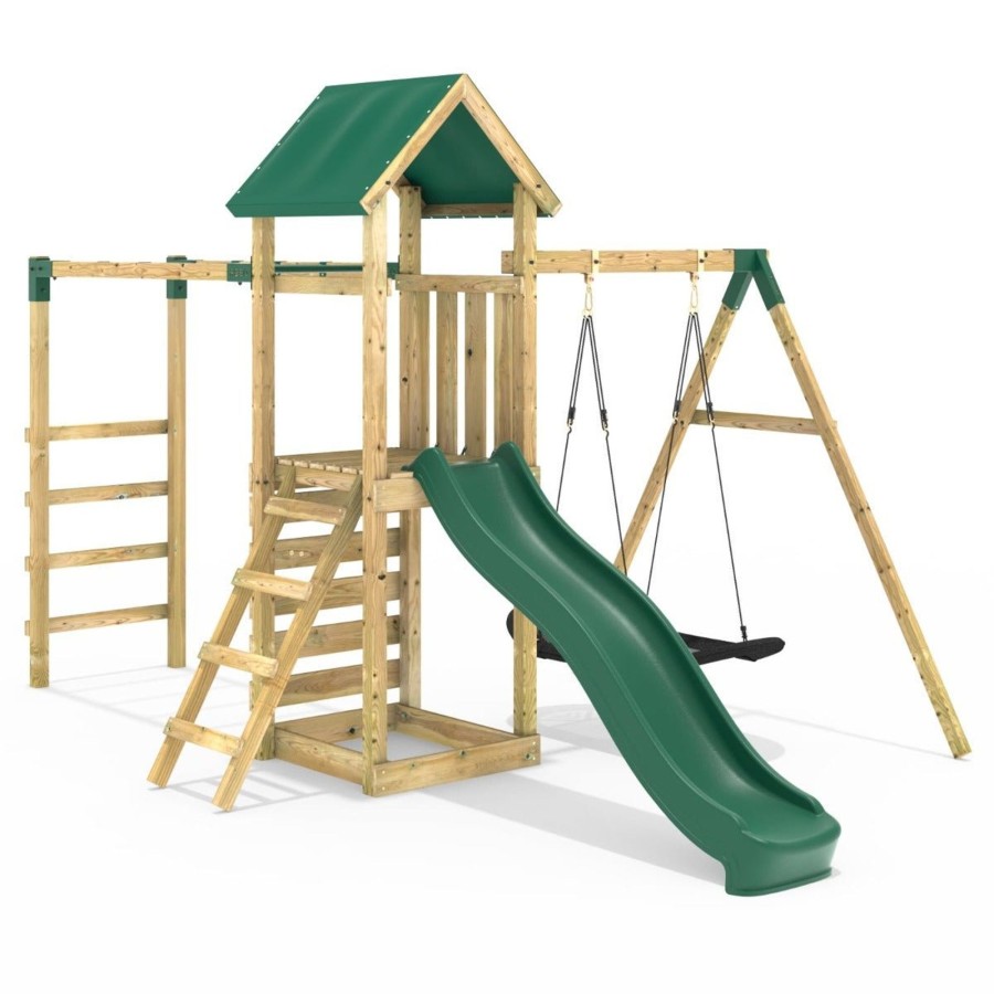 Climbing Frames OutdoorToys Climbing Frames With Rock Walls | Rebo Adventure Wooden Climbing Frame With Monkey Bar, Swings & Slide - Cook