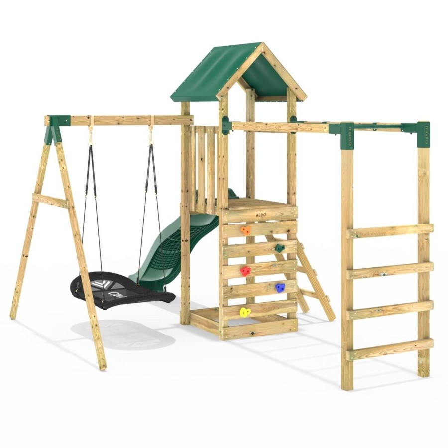 Climbing Frames OutdoorToys Climbing Frames With Rock Walls | Rebo Adventure Wooden Climbing Frame With Monkey Bar, Swings & Slide - Cook