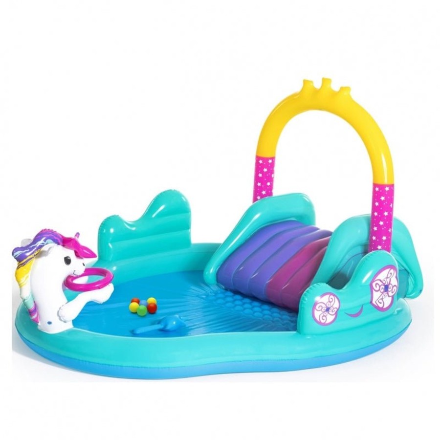 Swimming Pools OutdoorToys Paddling Pools | Bestway Magical Unicorn Carriage Children'S Paddling Pool And Play Centre Bw53097