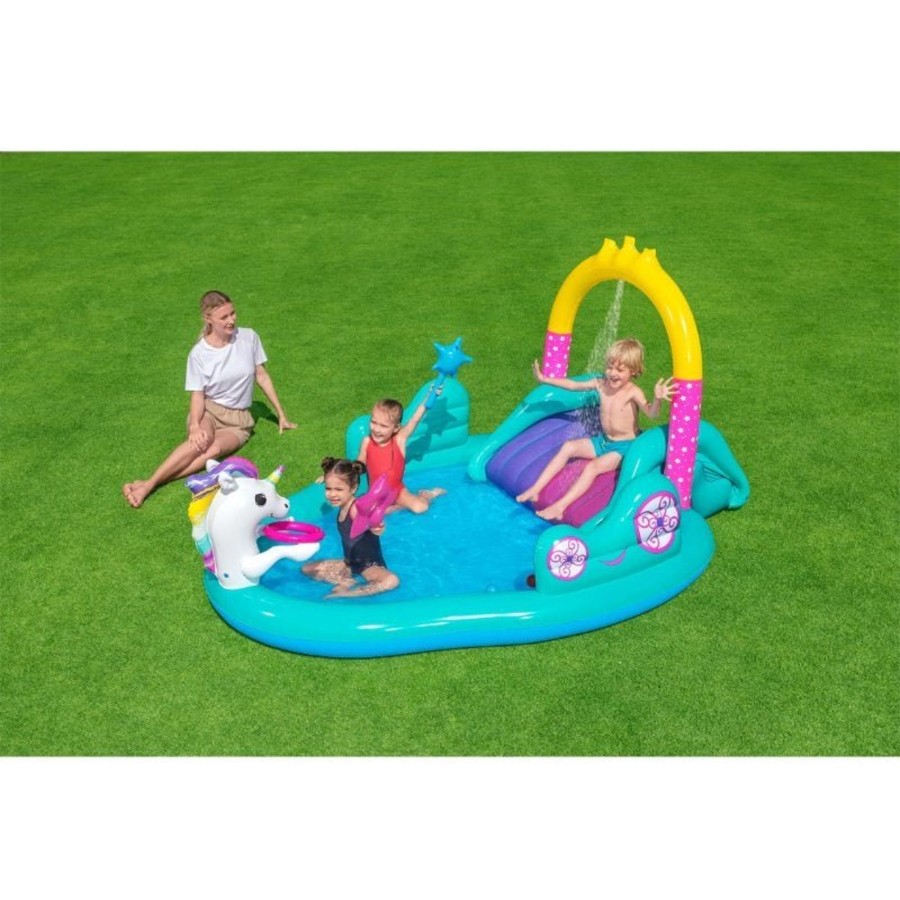 Swimming Pools OutdoorToys Paddling Pools | Bestway Magical Unicorn Carriage Children'S Paddling Pool And Play Centre Bw53097