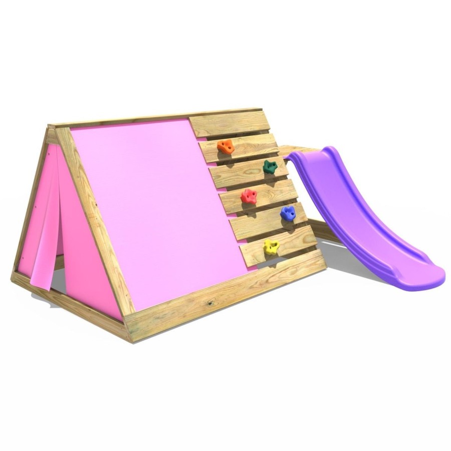 Climbing Frames OutdoorToys Pyramid Climbing Frames | Rebo Mini Wooden Climbing Pyramid Adventure Playset + Den & Slide - Pink