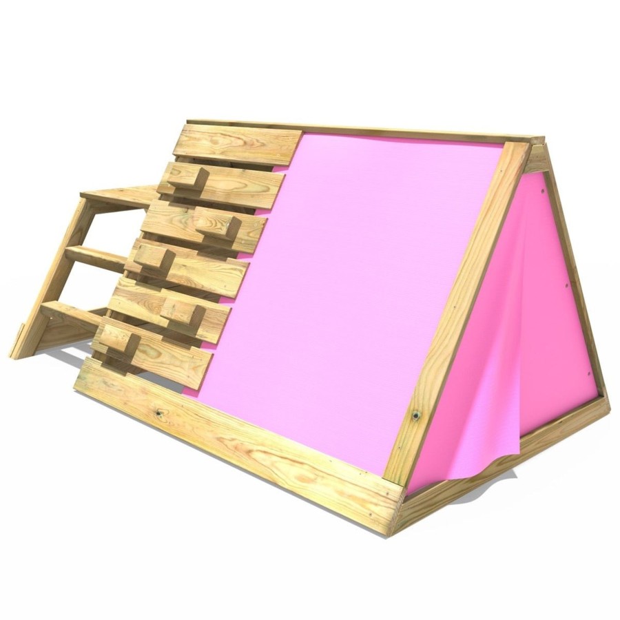 Climbing Frames OutdoorToys Pyramid Climbing Frames | Rebo Mini Wooden Climbing Pyramid Adventure Playset + Den & Slide - Pink