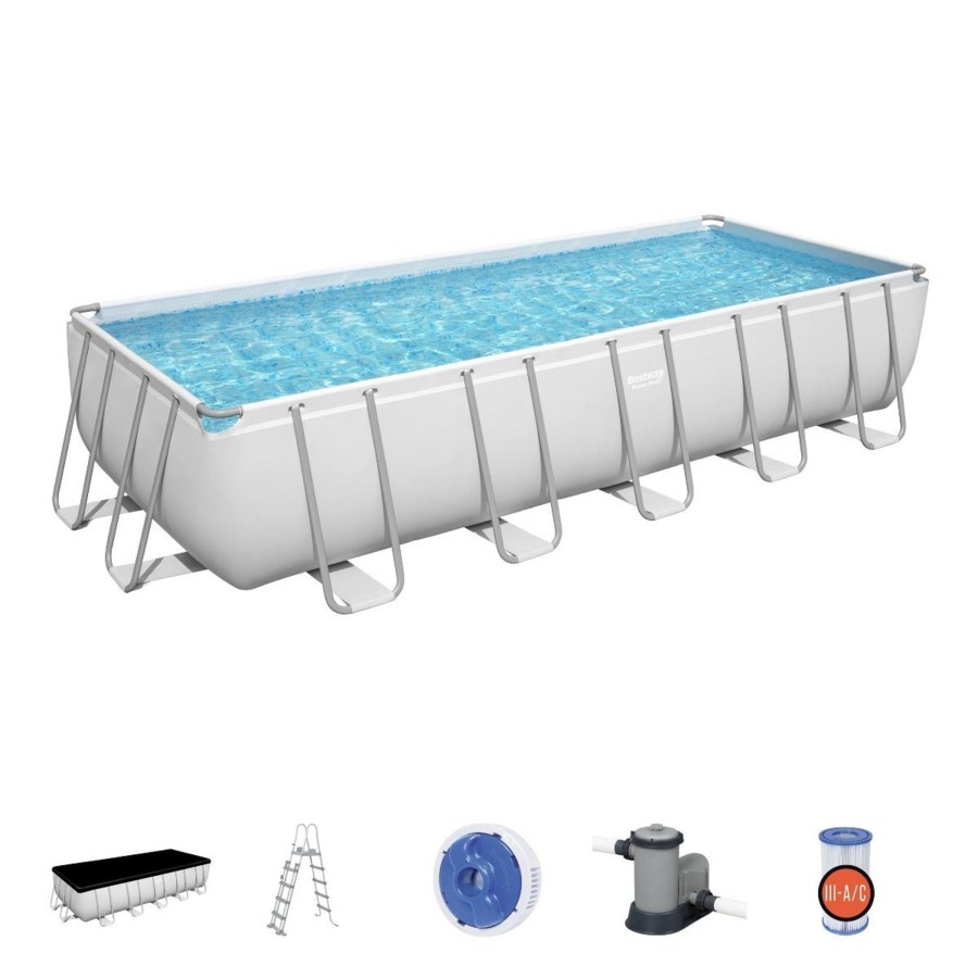 Swimming Pools OutdoorToys Steel Frame Pools | Bestway Power Steel 21Ft X 9'Ft X 52In Rectangular Pool Set Above Ground Swimming Pool Bw5611Z