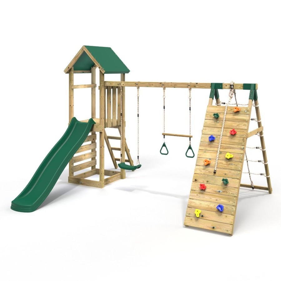 Climbing Frames OutdoorToys Climbing Frames With Rock Walls | Rebo Challenge Wooden Climbing Frame With Swings, Slide And Up & Over Climbing Wall - Jarvis