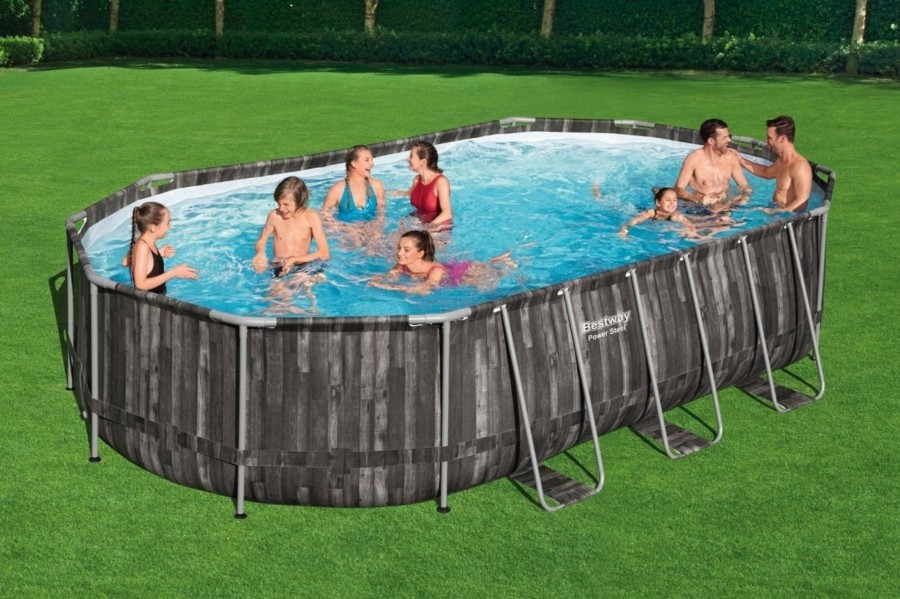 Swimming Pools OutdoorToys Steel Frame Pools | The Bestway Power Steel Oval 24Ft X 12Ft X 48In Swimming Pool With Filter Pump Bw5611T