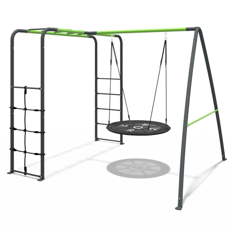 Swings OutdoorToys Metal Swing Sets | Rebo Steel Series Metal Swing Set With Monkey Bars - Nest Swing Green