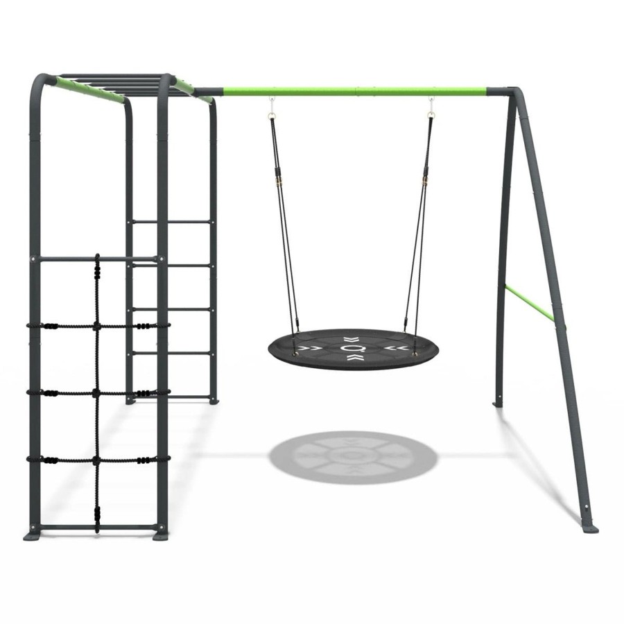 Swings OutdoorToys Metal Swing Sets | Rebo Steel Series Metal Swing Set With Monkey Bars - Nest Swing Green