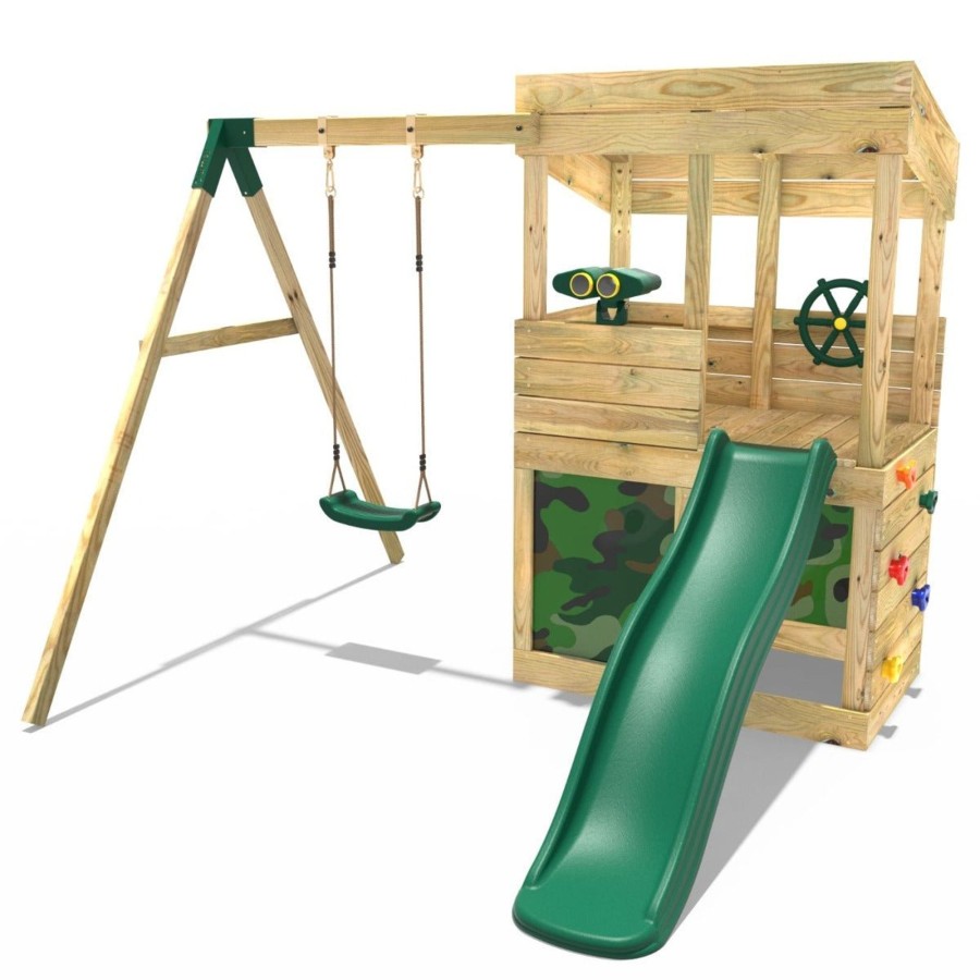 Playhouses OutdoorToys Lookout Towers | Rebo Wooden Lookout Tower Playhouse With 6Ft Slide & Swing - Yellowstone Camouflage