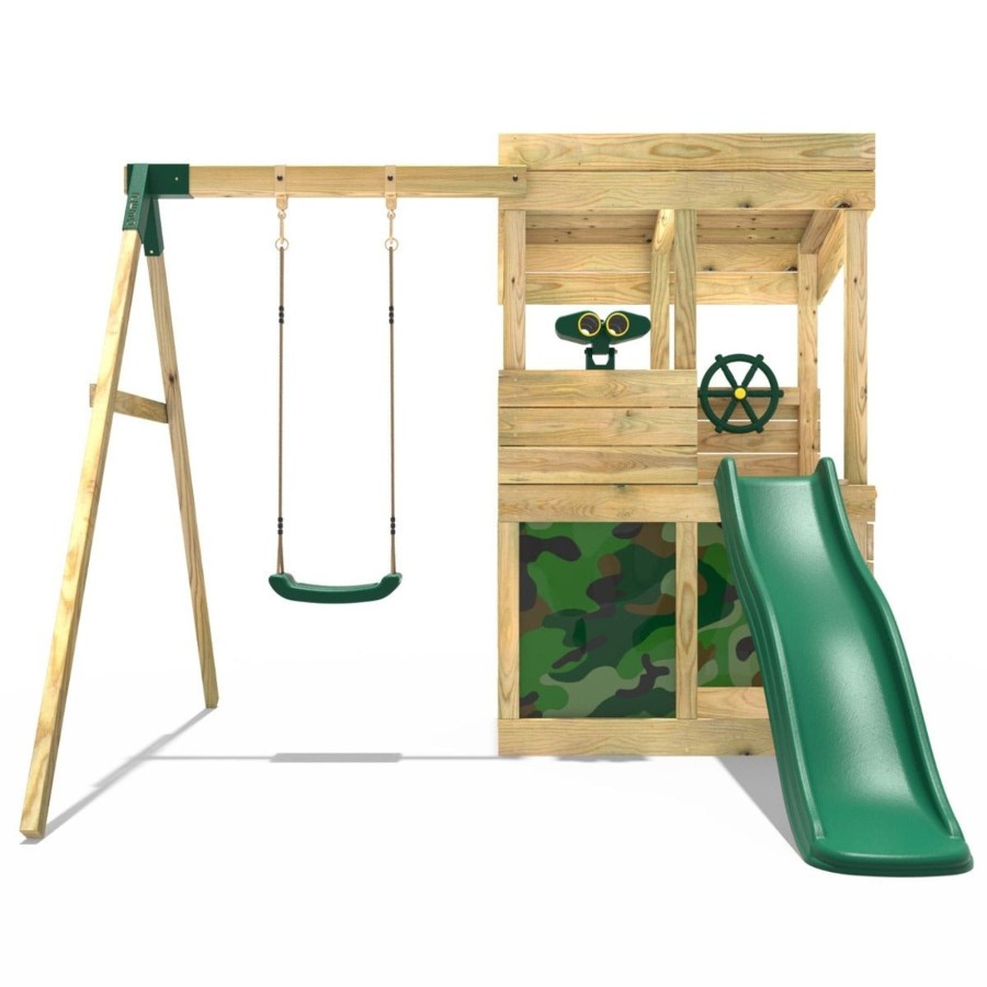 Playhouses OutdoorToys Lookout Towers | Rebo Wooden Lookout Tower Playhouse With 6Ft Slide & Swing - Yellowstone Camouflage