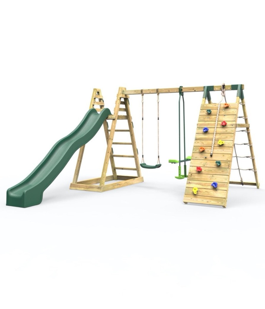 Climbing Frames OutdoorToys Pyramid Climbing Frames | Rebo Wooden Pyramid Climbing Frame With Swings & 10Ft Water Slide - Feather